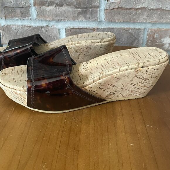 Stuart Weitzman Platform Wedge Sandal 7M Brown Cork Slide Slip On - Picture 2 of 13